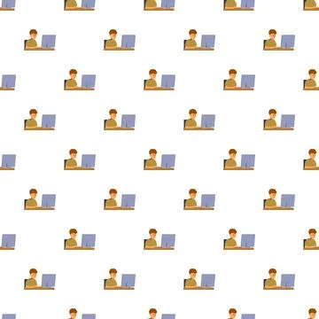 Young man studying working on laptop pattern 库存插图