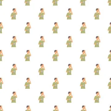Young man suffering from headache and holding water seamless pattern Stock Illustration