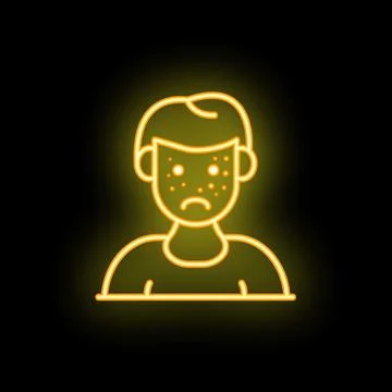 Young man suffering from problematic skin with acne showing on face neon sign 库存插图