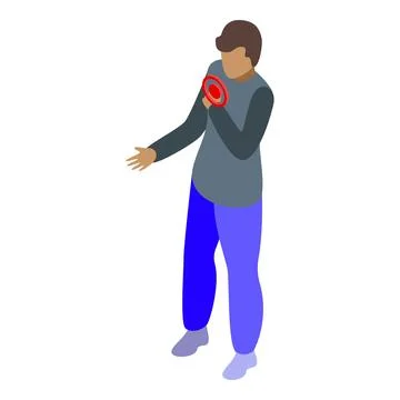 Young man suffering from sudden strong chest pain, isometric illustration Stock Illustration