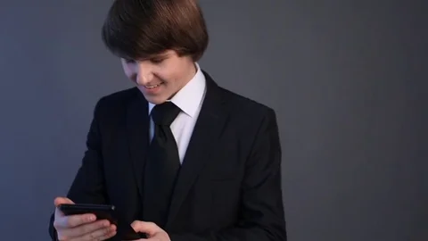 Young man in suit using tablet computer touchscreen. Stock Footage
