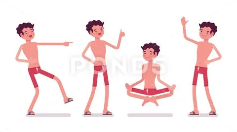 Young man in summer beach outfit, happy and relaxed Stock Illustration