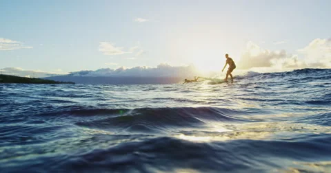 Young Man Surfing Longboard Stock Footage 67770747
