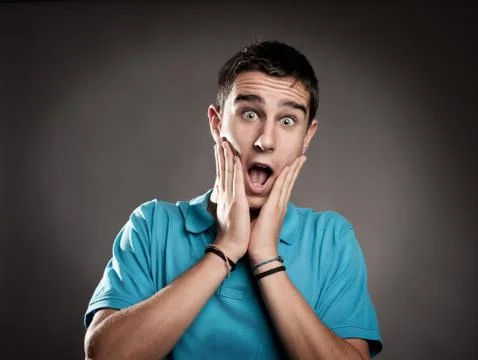 Young man with surprise expression Foto stock