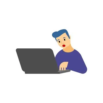 Young man with surprised facial expression looking at laptop screen. Concep.. Stock Illustration