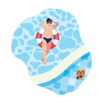 Young man with swimsuit and float lifeguard in pool Illustrazione stock