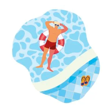Young man with swimsuit and float lifeguard in pool Illustrazione stock