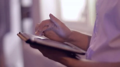 Young man tablet pc work. Close-up man hands using digital tablet computer Stock Footage 66456519