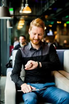Young man with tablet Stock Photos