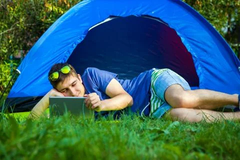 Young Man with a Tablet Stock Photos
