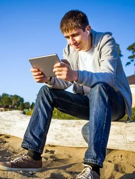 Young Man with a Tablet Foto stock