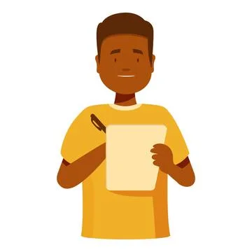 Young man taking notes and writing on clipboard Stock Illustration
