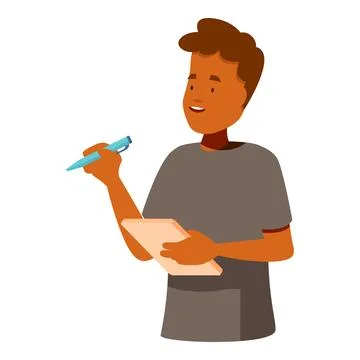 Young man taking notes and listening attentively during a meeting Stock Illustration