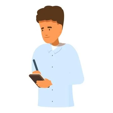 Young man taking notes with pen and notepad, concentrated student studying .. Stock Illustration