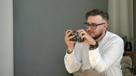 Young man taking video or photo with phone Stock Footage 285356028
