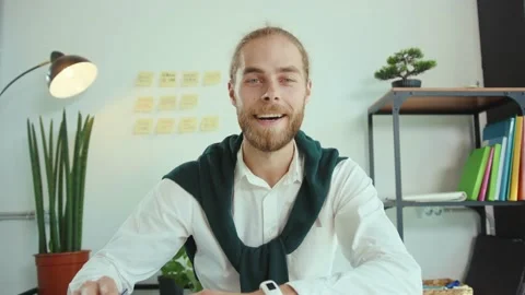 Young man talking to camera making conference business call doing video chat for Stock Footage 134423210