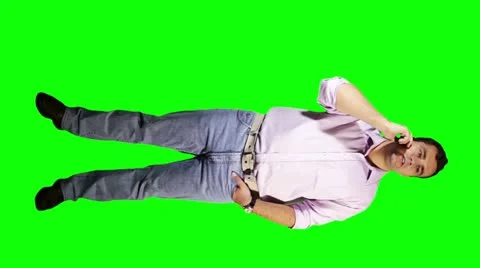 Young Man Talking Phone Bad News Full Body Greenscreen Stock Footage