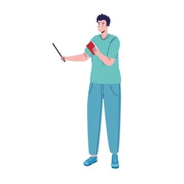 Young man teaching with book Stock Illustration