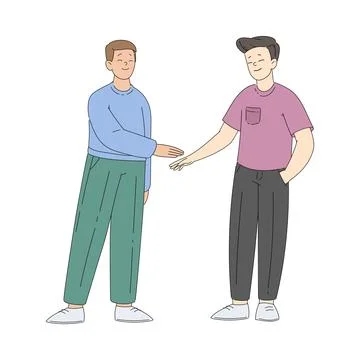 Young Man Team Putting Hands Together Gesture Vector Illustration Stock Illustration