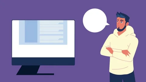 Young man thinking about business project while looking at desktop computer.. Stock-Footage 339112153