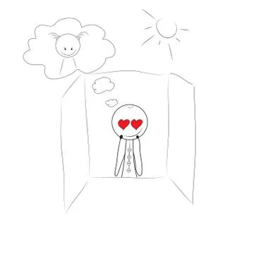 Young man thinking about love. Stock Illustration
