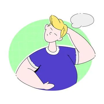 Young Man Thinking with Empty Thought Bubble Scratching His Head Vector イラスト素材