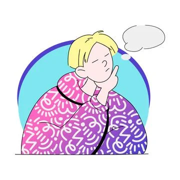 Young Man Thinking with Empty Thought Bubble Vector Illustration イラスト素材