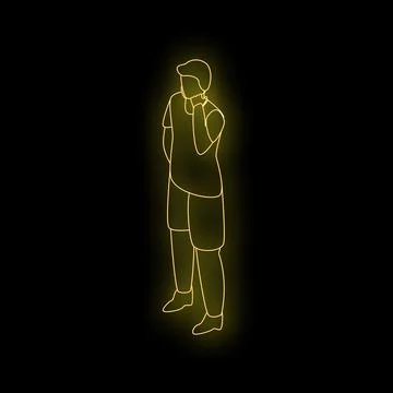 Young man thinking with hand on chin neon sign Stock Illustration