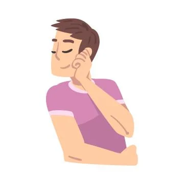 Young Man Thinking up an Idea with Happy Facial Expression, Man Relaxing and Illustrazione stock