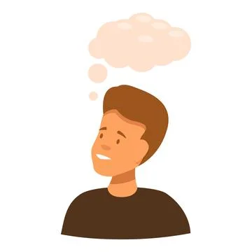 Young man thinking with thought bubble appearing over his head 스톡 일러스트