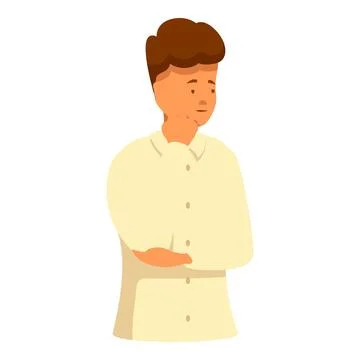 Young man is thinking while holding his chin, thoughtful person 스톡 일러스트