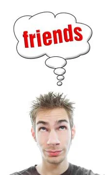 Young man thinks about friends Stock Illustration