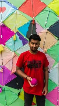 Young Man with Thread ball for makar sankranti Stock Photos