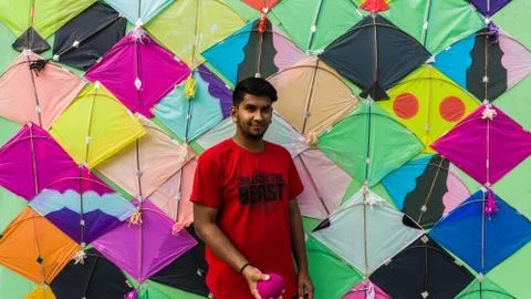 Young Man with Thread ball for makar sankranti Stock Photos
