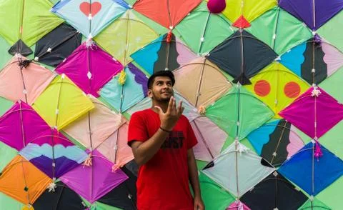 Young Man with Thread ball for makar sankranti Stock Photos