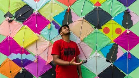 Young Man with Thread ball for makar sankranti Stock Photos