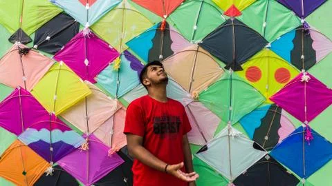 Young Man with Thread ball for makar sankranti Stock Photos