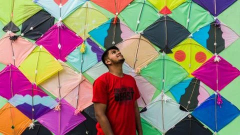 Young Man with Thread ball for makar sankranti Stock Photos
