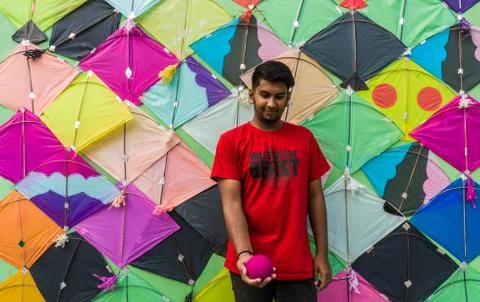 Young Man with Thread ball for makar sankranti Stock Photos