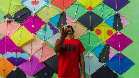 Young Man with Thread ball for makar sankranti Stock Photos
