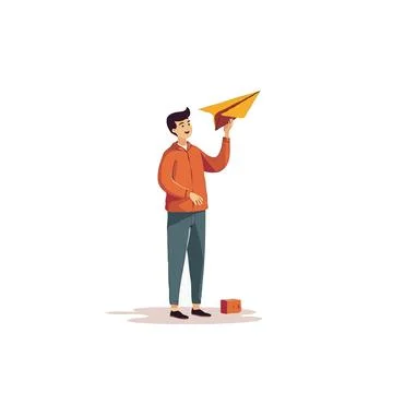 Young man throwing paper airplane Stock Illustration