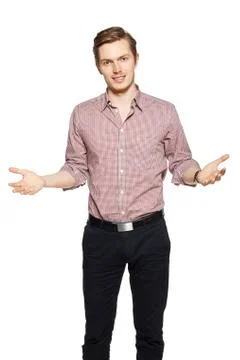 Young man throws up his hands Stock Photos