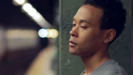 Young Man Tired Sad Face Portrait At Subway Platform In New York City Stock Footage