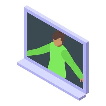 Young man touching digital interactive screen with both hands Stock Illustration
