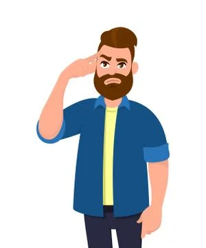 Young man touching his temples and remembering something. Stock Illustration