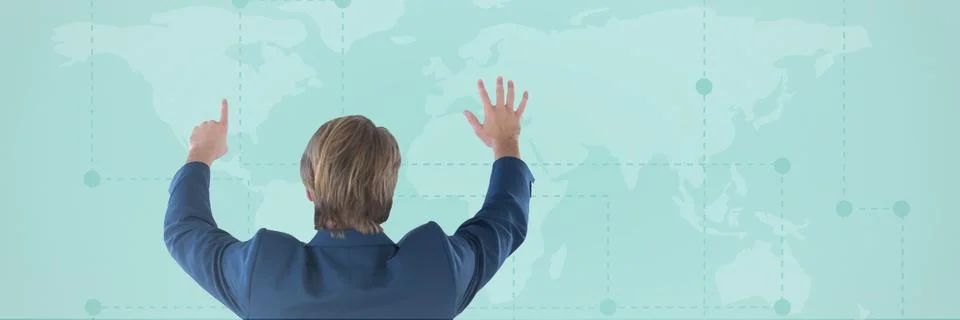 Young man touching map interface Fotos Stock