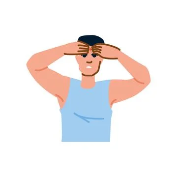 Young man touching pimple on forehead, skin problem and acne treatment Stock Illustration
