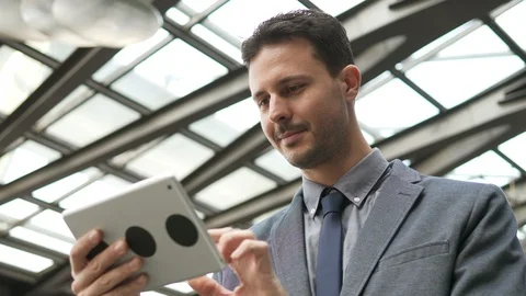 Young Man with Touchscreen Tablet PC Stock Footage 87738545
