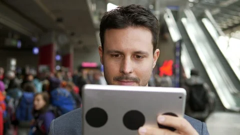 Young Man with Touchscreen Tablet PC Stock Footage 87738953