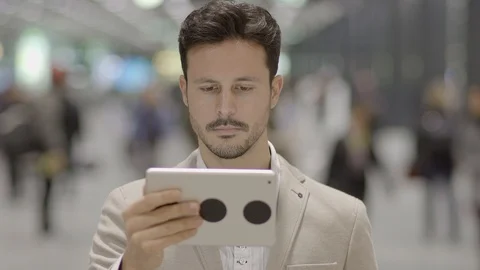 Young Man with Touchscreen Tablet PC Stock Footage 87740575